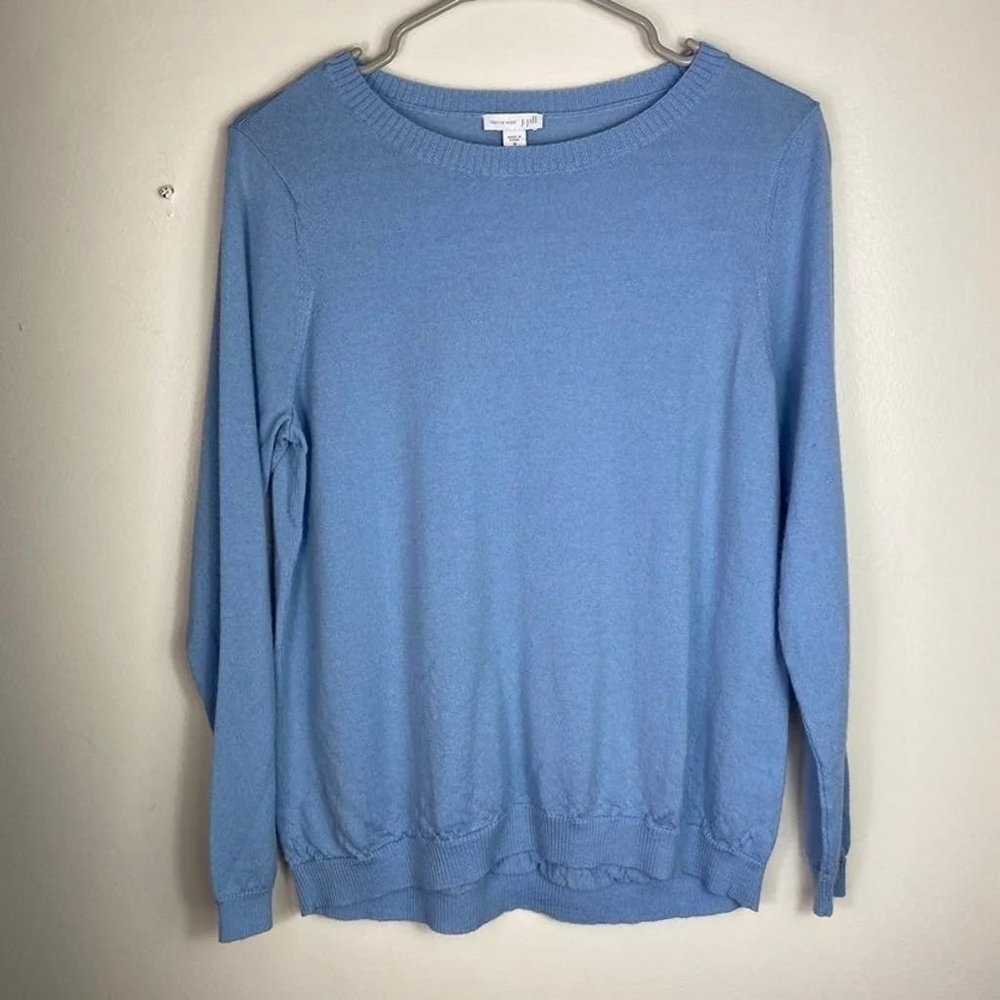 J jill light blue 100% merino wool long sleeve sweater MEDIUM PETITE